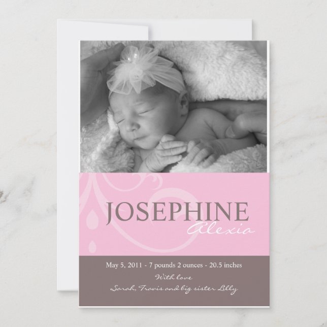 Ornament Pink Baby Announcement (Front)