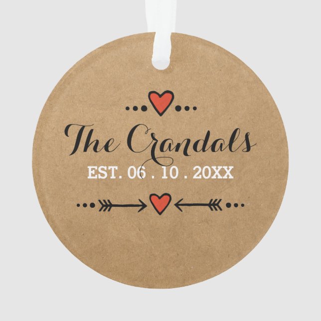 Ornament Pink Heart Arrows - Wedding Anniversary - (Back)