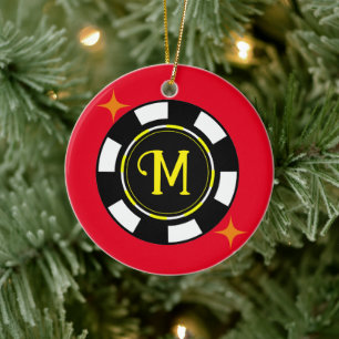 Ornament- Poker Personalized (add initial) Ceramic Tree Decoration