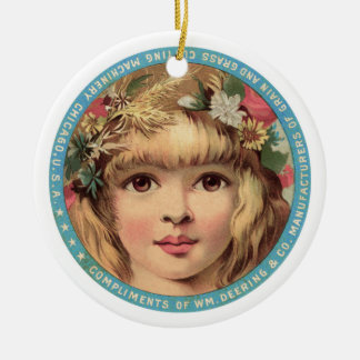 Ornament, pretty Girl with Flowers vintage advert Ceramic Tree Decoration