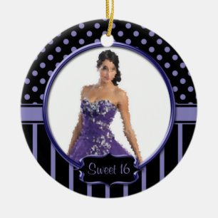 Ornament Purple Black Stripes Dots Sweet 16