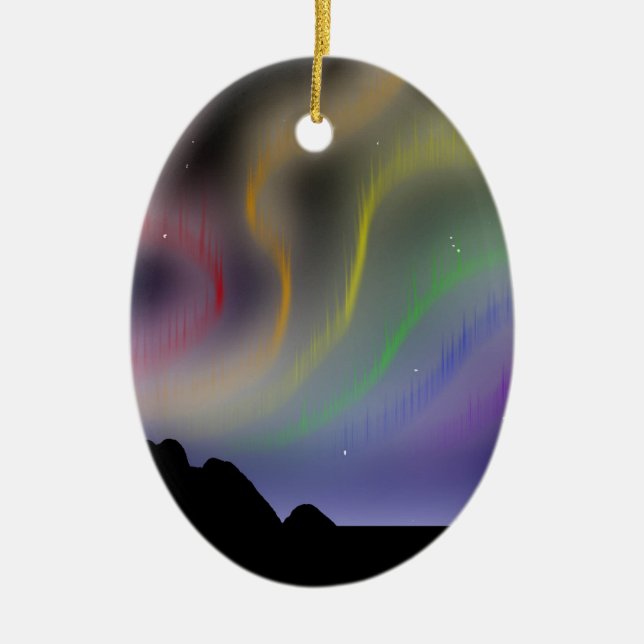 Ornament: Rainbow Northern Lights Ceramic Tree Decoration (Front)