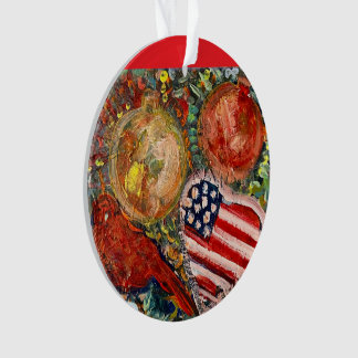 Ornament Red Bird, American Flag Heart- ARTalli