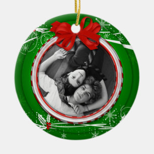 Ornament Red Green Holly Ribbon 1st Christmas