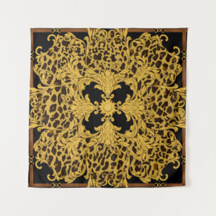 Ornament seamless pattern with leopard and baroque tapestry