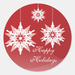Ornament Snowflakes Large Red Holiday Classic Round Sticker