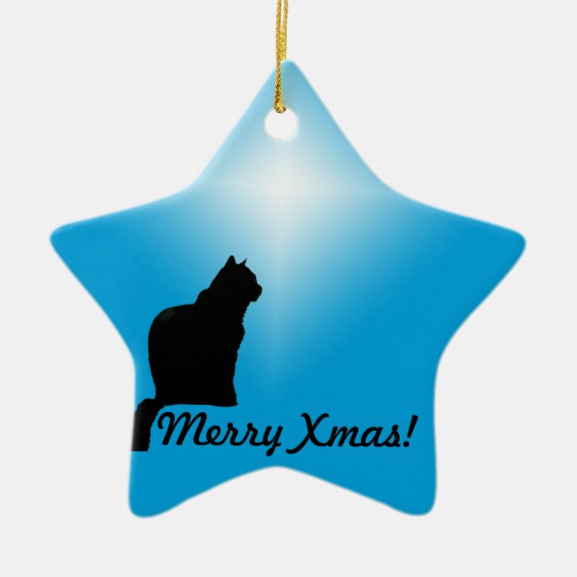 Ornament/Star - Cat silhouette Ceramic Tree Decoration (Front)