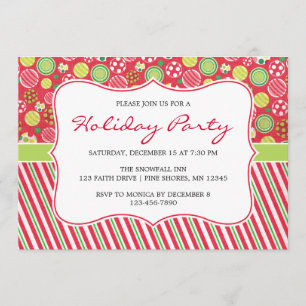 Ornament Stripes Christmas Holiday Party Card