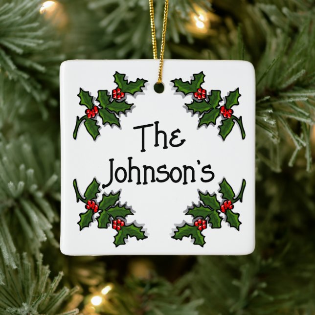 Ornament - Text Framed in Holly Branches (Tree)