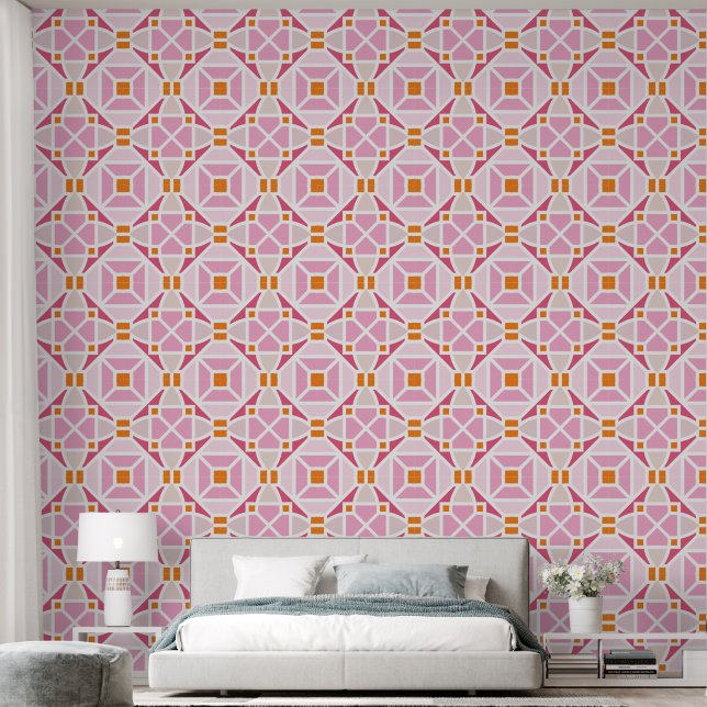 ornament tiles print pattern pink wallpaper (Bedroom)