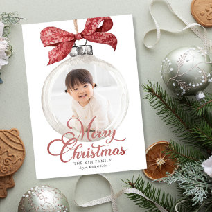 Ornament with Bow Photo Christmas Holiday Card