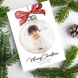Ornament with Bow Photo Christmas Holiday Card