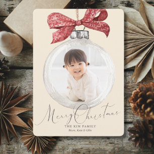Ornament with Bow Photo Christmas Holiday Card