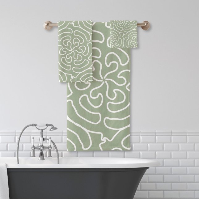 Ornamental abstract sage green pattern bath towel set (Creator Uploaded)
