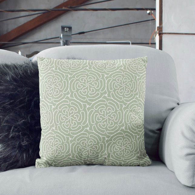 Ornamental abstract sage green pattern cushion (Creator Uploaded)