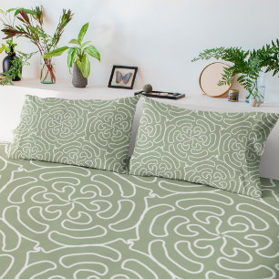Ornamental abstract sage green pattern pillowcase