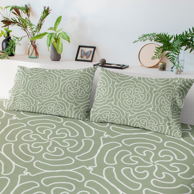 Ornamental abstract sage green pattern pillowcase (Creator Uploaded)