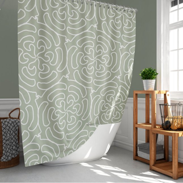 Ornamental abstract sage green pattern shower curtain (Creator Uploaded)