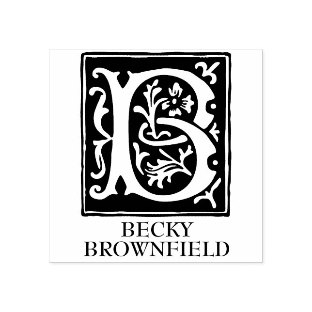 Ornamental Alphabet Letter B Monogrammed Rubber Stamp (Imprint)