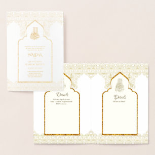 Ornamental Bilingual WALIMA Nikah Muslim Wedding Foil Card