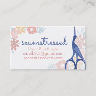 Ornamental bird stork scissors sewing embroidery business card
