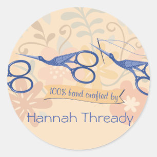 Ornamental bird stork scissors sewing seamstress classic round sticker