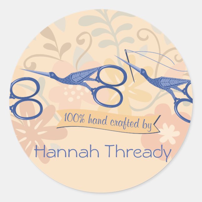 Ornamental bird stork scissors sewing seamstress classic round sticker (Front)