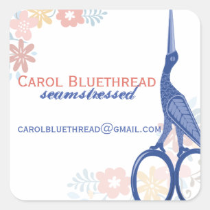 Ornamental bird stork scissors sewing seamstress square sticker