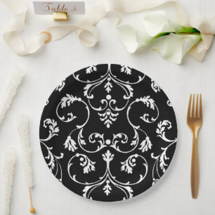 Ornamental black and white pattern paper plate