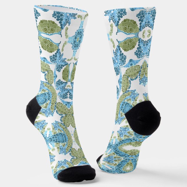 ornamental blue green white decor decoration socks (Angled)
