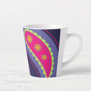 Ornamental Boho Floral Motif Latte Mug