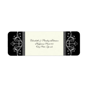 Ornamental border black white wedding custom label
