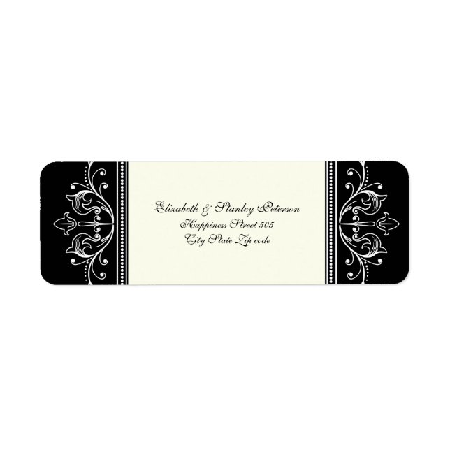 Ornamental border black white wedding custom label (Front)