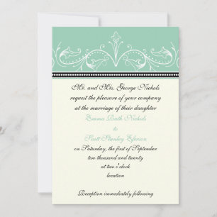 Ornamental border jade, ivory wedding invitation