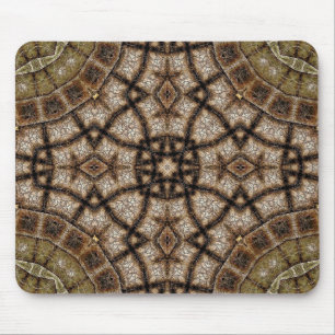 Ornamental Brown and Green Stained Glass Mandala Mouse Mat