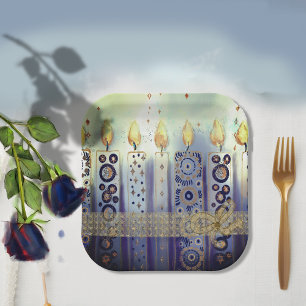 Ornamental Candles Lace & Bow Hanukkah Paper Plate