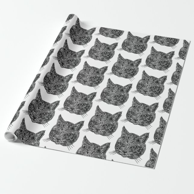 Ornamental Cat Head  Wrapping Paper (Unrolled)
