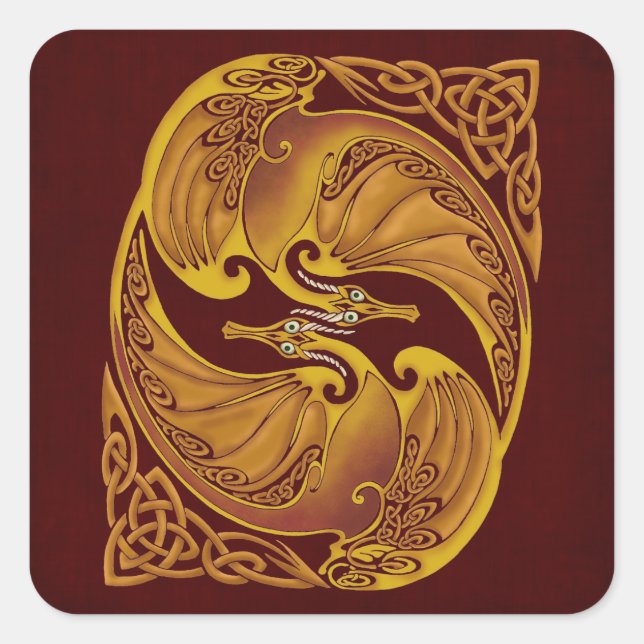 Ornamental Celtic Dragons Square Sticker (Front)