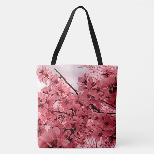 Ornamental Cherry Branches Pink Stylised Tote Bag (Front)