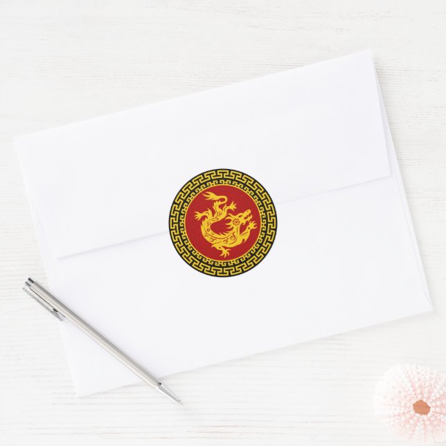 Ornamental Chinese New Year Dragon Classic Round Sticker (Envelope)