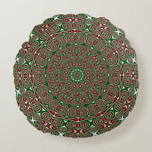 Ornamental Christmas Mandala Round Cushion