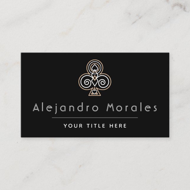 Ornamental Club Casino Night Poker Player Croupier Business Card (Front)