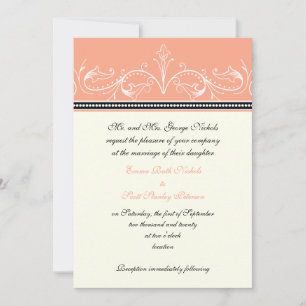 Ornamental coral white custom wedding invitation