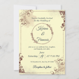 Ornamental Cream & Burgundy Fall Wedding Invite