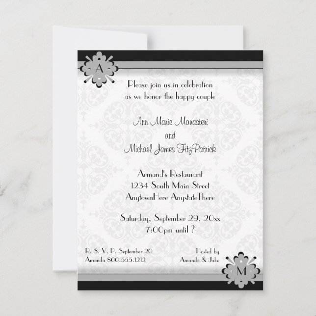 Ornamental Damask Silver Wedding Shower Invitation (Front)