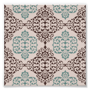 Ornamental Damask Style Pattern in Blue and Brown Photo Print