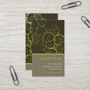 Ornamental Deco Green Spiral Vines Pattern Nature Business Card
