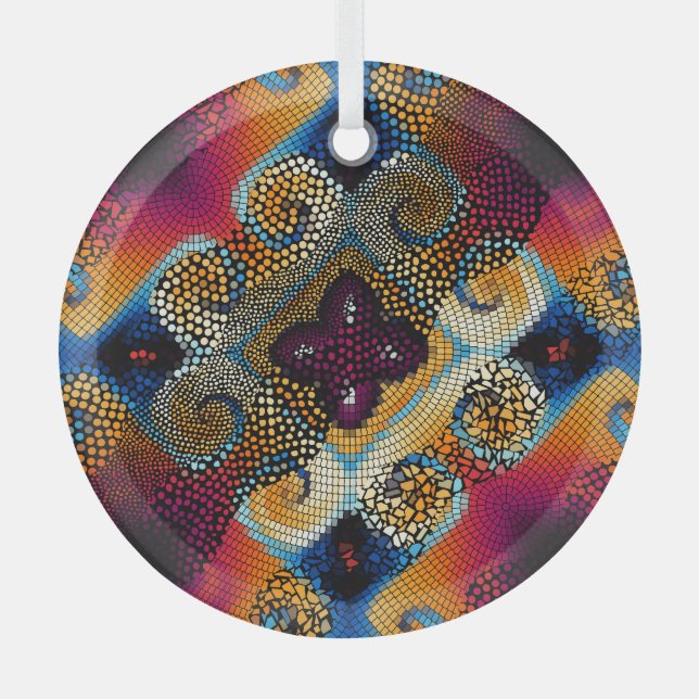 Ornamental Diagonal Waves: Mosaic Texture Glass Tree Decoration (Front)