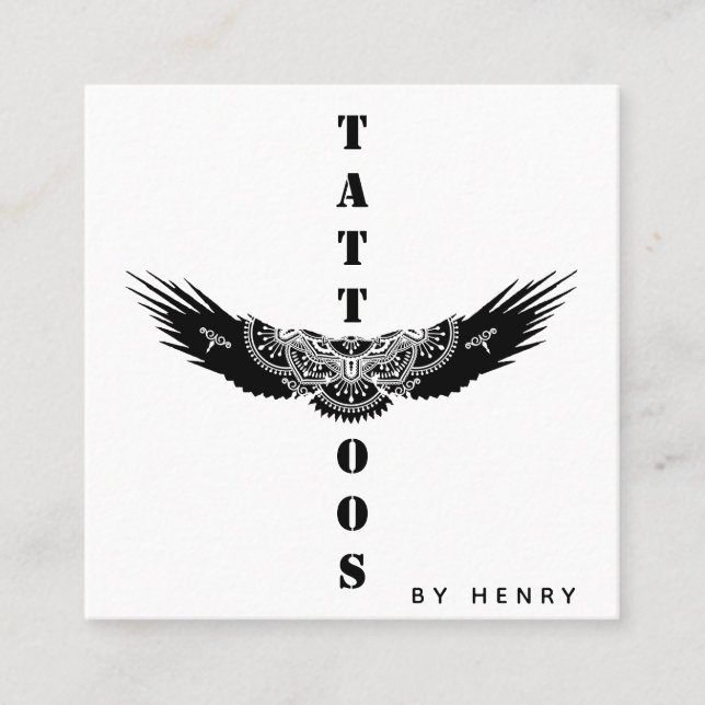 Ornamental Eagle Bird Tattoo Artist Minimalist Square Business Card (Front)