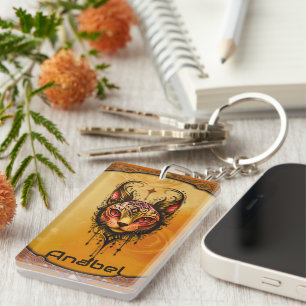 Ornamental elegance: A portrait of a cat.  Key Ring